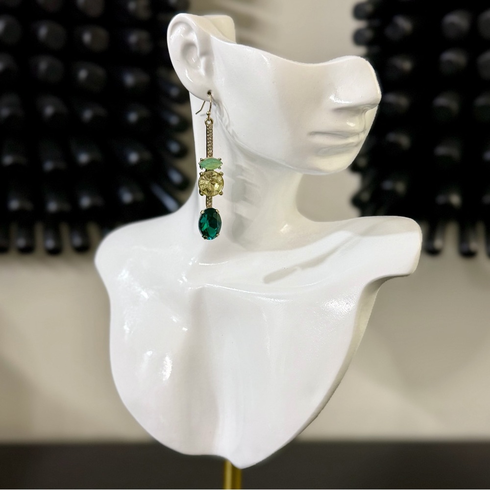 Gold Green Crystal Drop Earrings